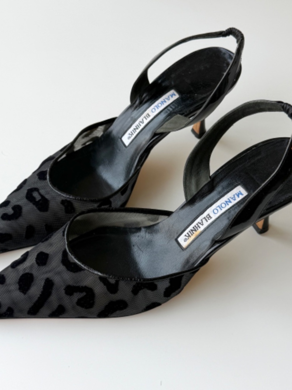 Vintage Manolo Blahnik black leopard mesh slingback, IT 39, approx. US 8.5–9 - Picture 4 of 12